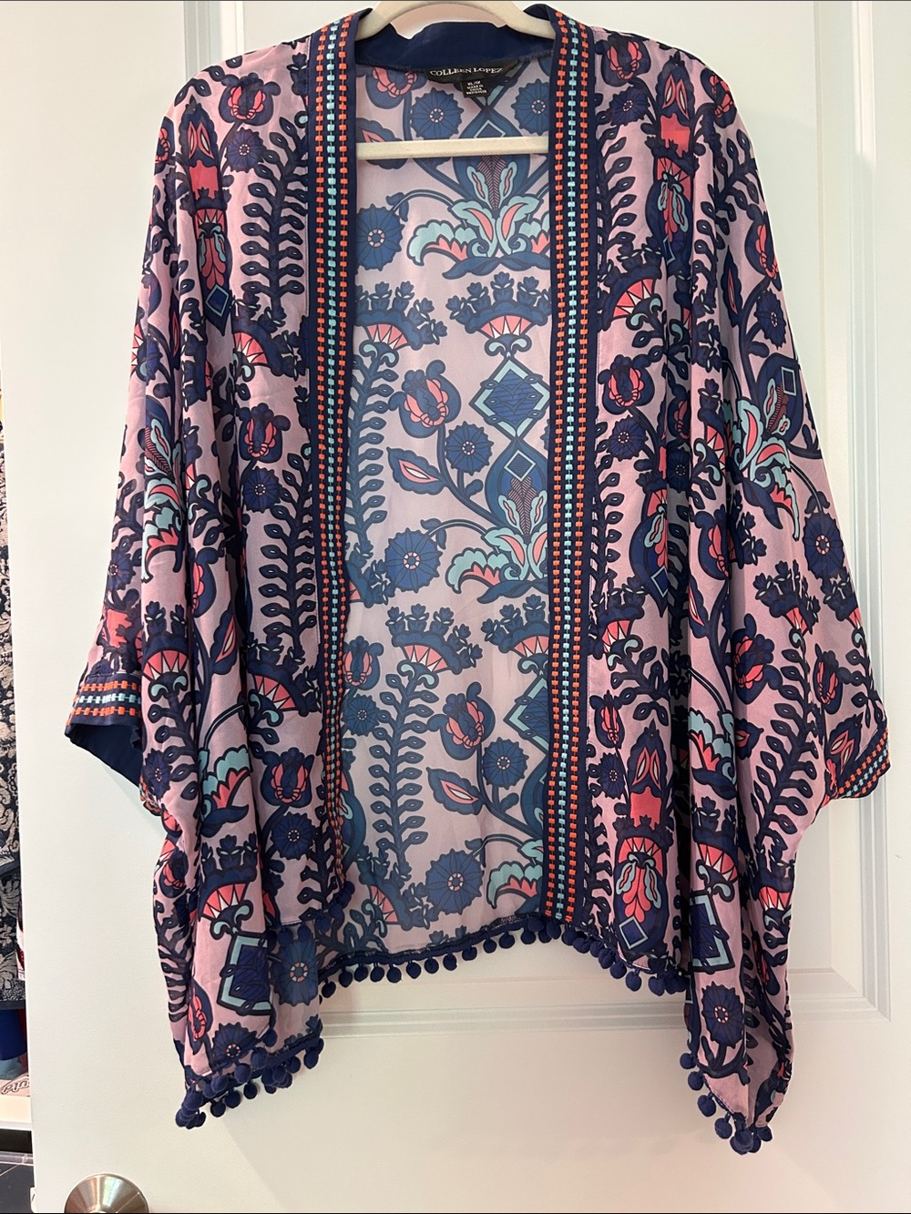 Colleen Lopez Pink and Navy Floral Printed Kimono